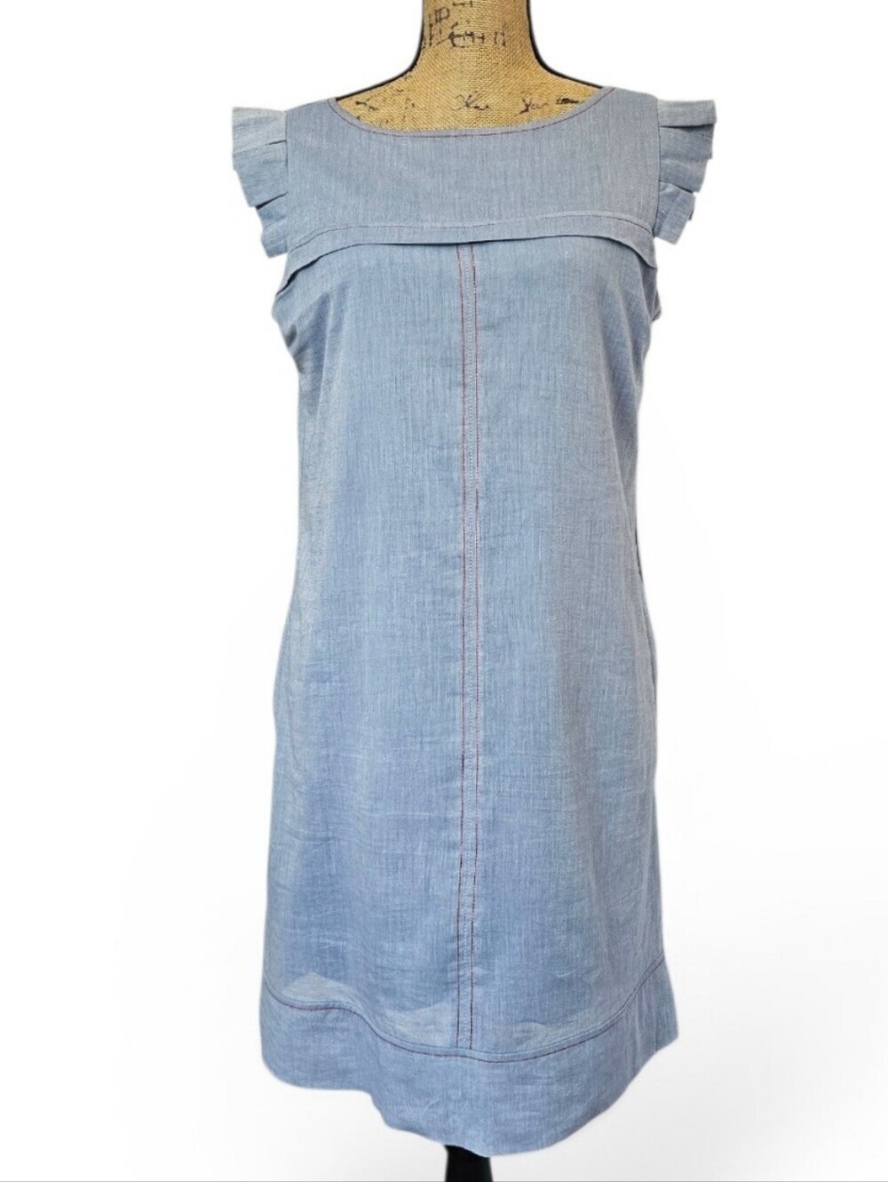 Monteau Light Blue Chambray Shift Casual Mini Dress, Size L